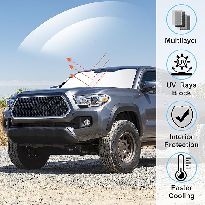 Windshield Sun Shade Compatible with 2016 2017 2018 2019 2020 2021 2022 2023 2024 2025 2026 Toyota Tacoma Accessories Foldable Sunshade Sun Blocker