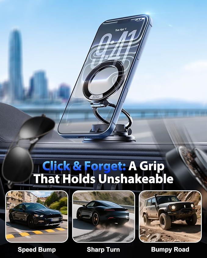 for MagSafe Car Mount [95LBS Max Suction & 2400gf Strong Magnet], Ultra-Thin 360° Adjustable Vacuum Magnetic Car Cell Phone Holder [All-Metal] for iPhone 17-12 Pro Max & Android Car Accessories