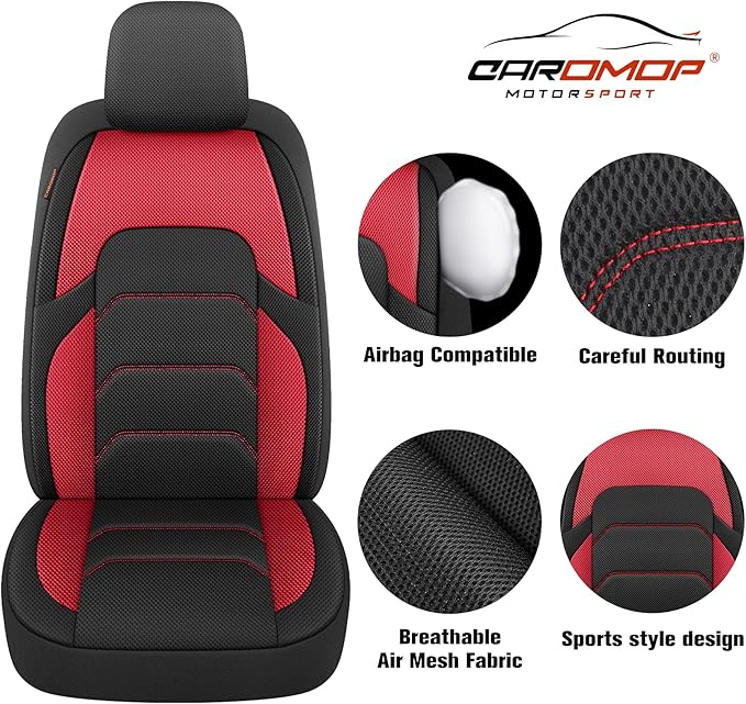 CAROMOP 3D Air Mesh Car Seat Covers 2 Front Seats,Breathable and Durable Seat Covers for Cars,Universal Fit for SUV,Vans,sedans, Trucks, Automotive Interior Covers(Black/Red)