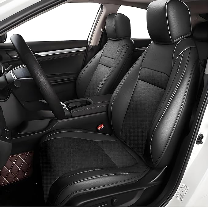 AOMSAZTO Custom Fit Seat Covers for Honda Civic Hatchback 2022 2023 2024 Sport/LX &Hatchback Hybrid Sport 2025 Full Set Faux Leather Seat Covers Black