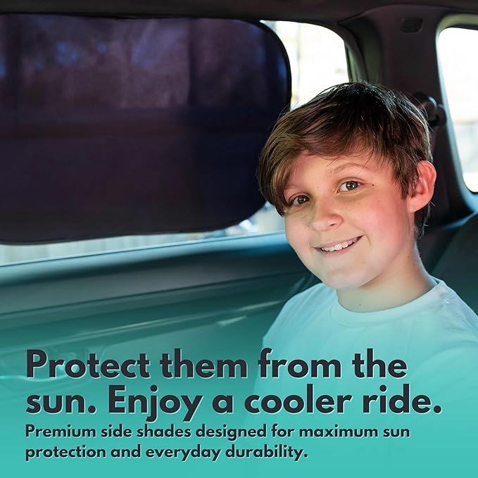 Car Window Shades - Certified 99.79% UVA & 99.95% UVB sun protection. Award winning car sun shade for side windows. 4 Pack (2 Transparency options) 20" x 12" -window shade for car baby by Kinder Fluff