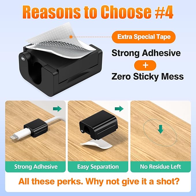 AGVEE 6 Pack Magnetic Cord Organizer Clips, 10mm Ultra-Thin Aluminum Cable Management Holder, 2 Pairs of Strong Magnets Keeper for Home Desk Office Gadgets Accessories, Residue-Free Tape, Black