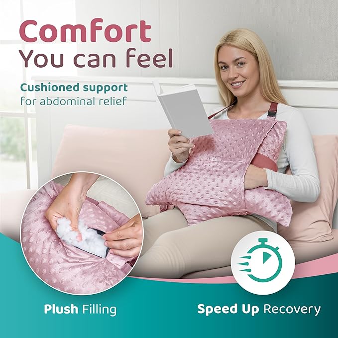 Zomaple Recovery Hysterectomy Pillow with Strap, Gel Pack & Lumbar Support – Post Abdominal Surgery Must Haves – Ideal for C-Section, Laparoscopic & Hernia Healing Comfort