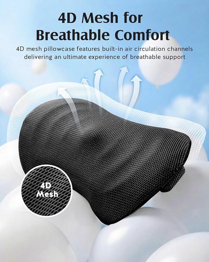 YFONG Lumbar Support Pillow for Car & Office Chair, Memory Foam Back Cushion with Adjustable Straps Non-Slip, Firm Support for Lower Back Pain Relief, Black