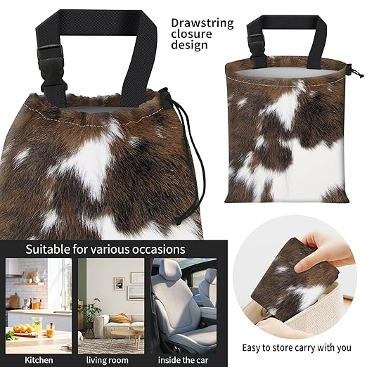 Car Trash Bag Large Hanging Can for Back of Seat, Cute Waterproof Car Garbage Bag for Vehicle, Travelling, Outdoor Cute Cowhide Print