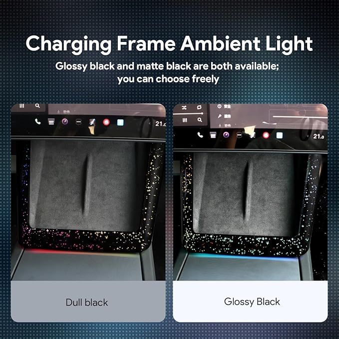 Ambient Lighting Wireless Charging Frame for 2025-2026 Tesla Model Y (Includes Juniper) 2024-2026 Tesla Model 3 PC Stylish Decorative Accessories (Big Starry Sky, Matte Black)