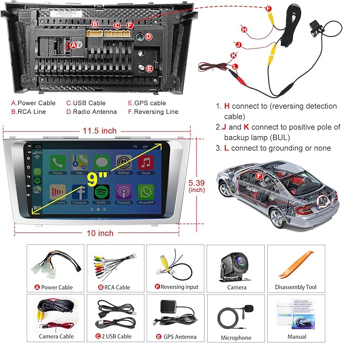 4G+64G Car Radio Stereo for Toyota Camry 2006-2011, Wireless Carplay&Android Auto with Android 13 Support Bluetooth/Voice Control/GPS/WiFi/Back-up Camera/SWC/FM, 9 Inch IPS Touch Screen