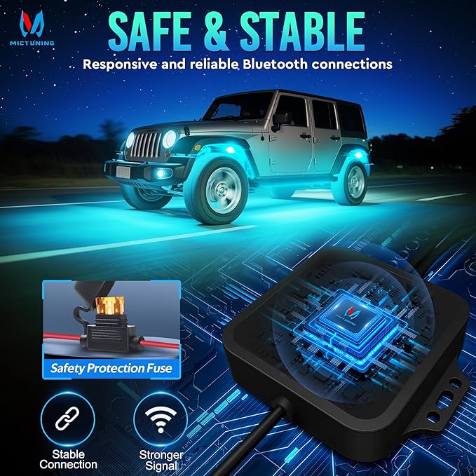 MICTUNING C1 4 Pods RGBW LED Rock Lights - Multicolor Underglow Neon Light Kit with Bluetooth Controller, Music Mode