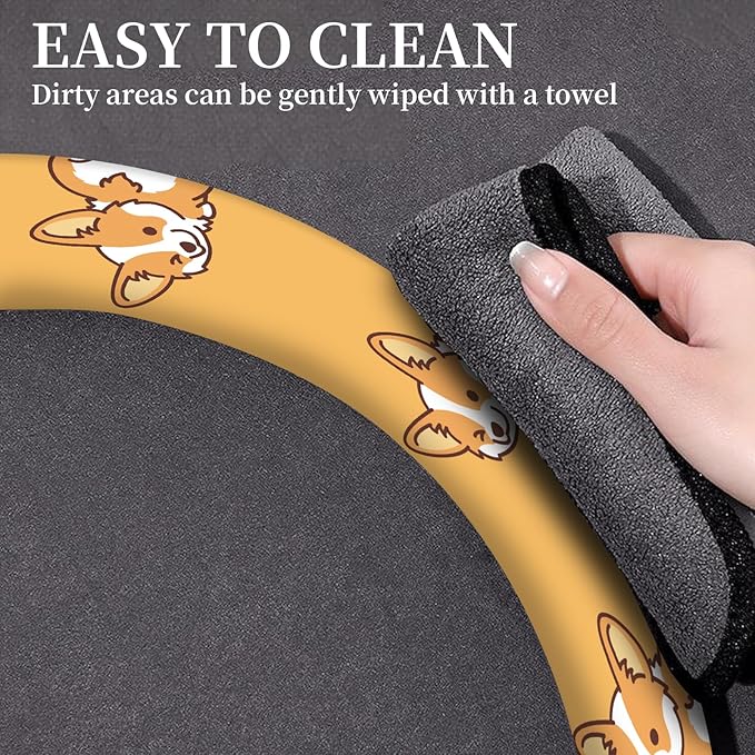 Car Steering Wheel Cover, Universal 15 Inch Neoprene Non-Slip Steering Wheel Covers, Funny Car Accessories for Women Men Fit Auto, Suvs, Truck Cute Yellow Corgi Dog