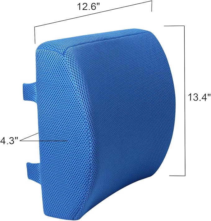 Lumbar Pillow for Chair and Car, Back Support for Office, Memory Foam Cushion with Mesh Cover - Azure