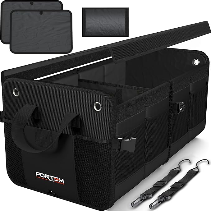 FORTEM Trunk Organizer For SUV Car Organizer and Storage, Multi-Compartment Storage Bag Car Accessories for Women Men, Perfect Christmas Gifts, 1680D Oxford, Non Slip Bottom, Straps, Soft Cover (50L)