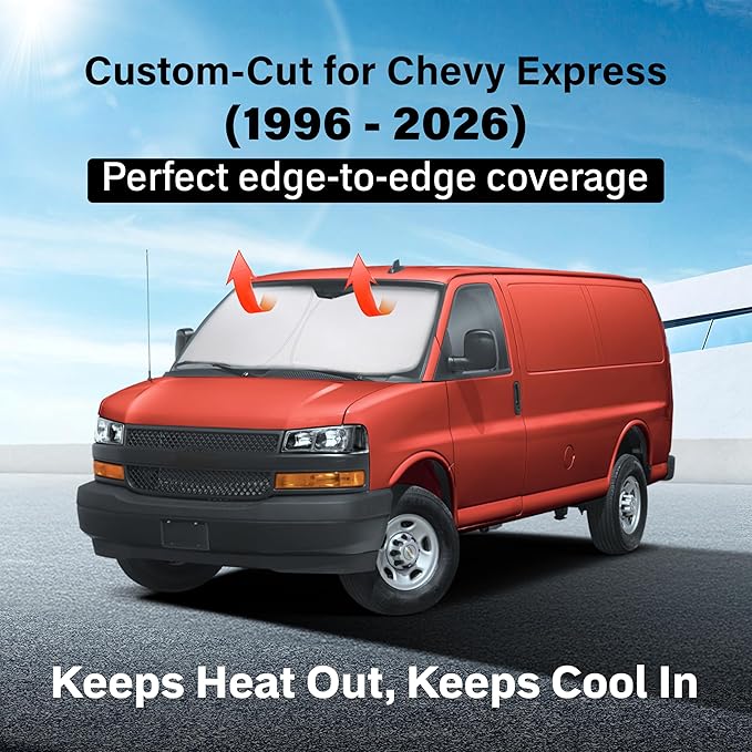 EcoNour Windshield Sunshade for Chevrolet Express 1996-2024 2025 2026, Sun Visor for Front Windshield & Window Sun Shade Cover, UV Heat Blocker & Protector, Car Accessories
