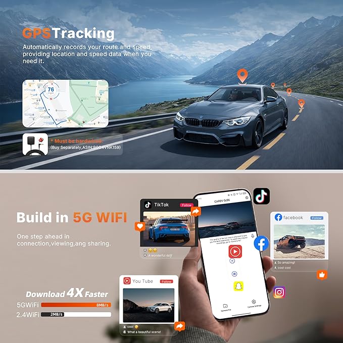 Ford F150 Front 4K & Rear 1080P Dash Cam for 2013-2026 F250/F350/F450 Super Duty 2015-2026 XLT Lariat King Ranch Raptor,G-Senson,OEM Look,Free App & 5G WiFi,128GB Card