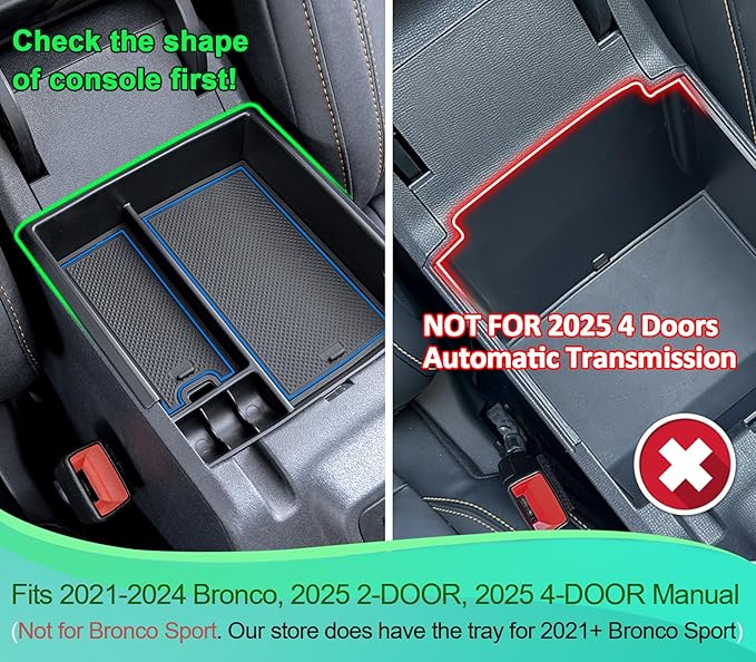 TOPINSTALL New Blue Tray Compatible with 2021-2024 Ford Bronco & 2025+ Bronco 2-Door & 2025+ 4-Door Manual Transmission, Full Size Bronco Organizer (Not for Sport Model & 25 4 Doors AT)