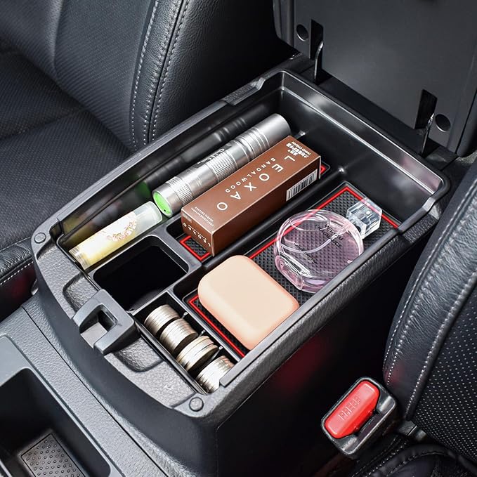 TACORBO Center Console Tray Compatible with Nissan Rogue 2014-2020 and Rogue Sport 2017-2022 Accessories, Armrest Secondary Storage Box, Interior Insert Tray, Red Trim