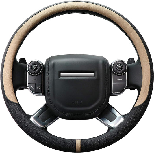 COFIT Breathable Car Steering Wheel Cover 16 inch Auto Universal Leather Wrap Non-Slip Steeringwheel Protector Automotive Interior Accessories, Beige (Suit for 15.5-16 inch)
