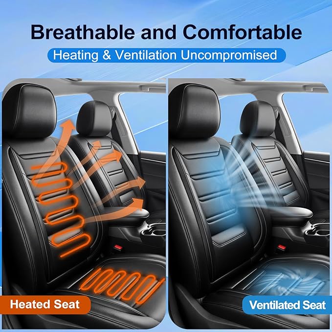 Fit CX-30 Car Seat Covers (Front Pair) for Select Mazda CX30 2020-2025, Premium Full Coverage Leather, Airbag Compatible, Waterproof All Weather Breathable Seat Cushion Protector, Black