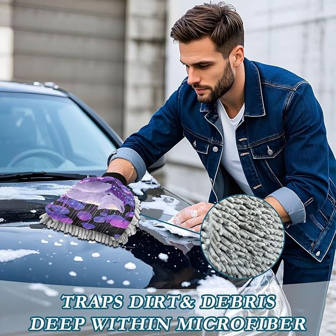 Emelivor Sleeping Fox Mushroom Fall Violet Car Wash Mitt Microfiber Cleaning Gloves Scrub Mitts Brush Scratch Free for Home Car Wash Kit 2-Pack
