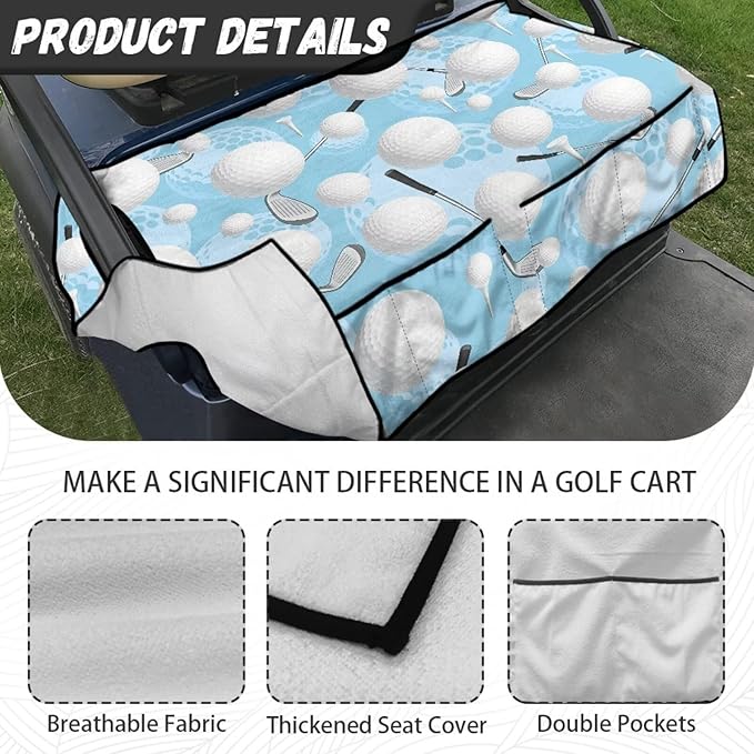 Biyejit Golf Cart Seat Covers with 4 Pockets Golf Cart Seat Towel Blanket Fits 2-Seat Golf Carts, Golf Cart Accessories