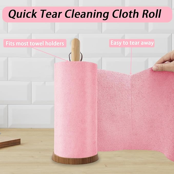 Niurewan Microfiber Cleaning Cloth Roll,75 Pack Reusable Tear Away Microfiber Towels,Ultra Absorbent Dish Rags for Car,Home,Garage or Shop (Pink)