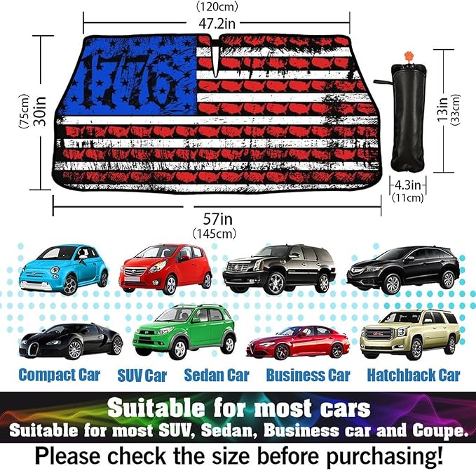 American USA Flag Car Windshield Sunshade Umbrella USA Flag Sun Shade for Car Windshield Umbrella Upgraded Sunshades Blocks UV & Heat Front Window Shades for SUV Sedan Auto