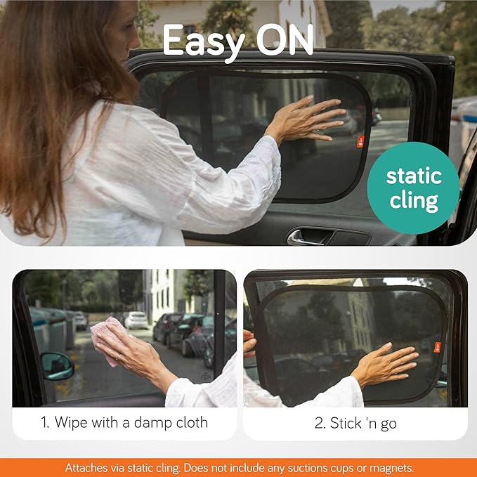 Baby Uma Car Window Shades (2 Pack) - 14.2″ x 21.3″, UPF 50+ Car Window Covers, 99% UVB + 94% UVA Protection, Static Cling Sun Shade with Travel Bag (Medium)