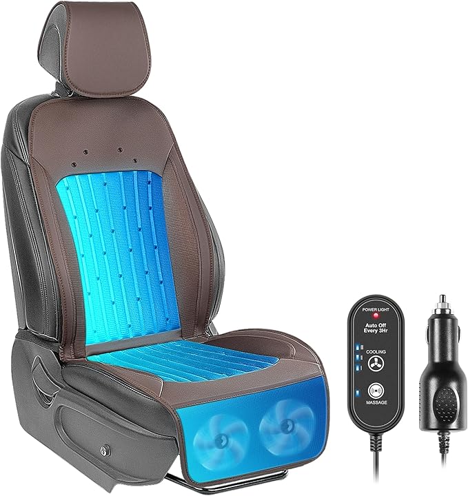 Paffenery 2026 Upgraded Cooling Car Seat Cover Front Seat, 12V-24V Ventilated Cooling Car Seat Cushion, Cooled Seat Cover for Car SUV Truck Universal Fit, Mocha Brown