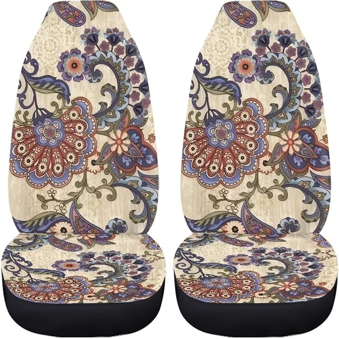 Car Seat Covers Set Front Seats Only 2 Pack Universal Fit Most Truck SUV Vans Auto Accessories Interior Cushion Protector(Floral 2)