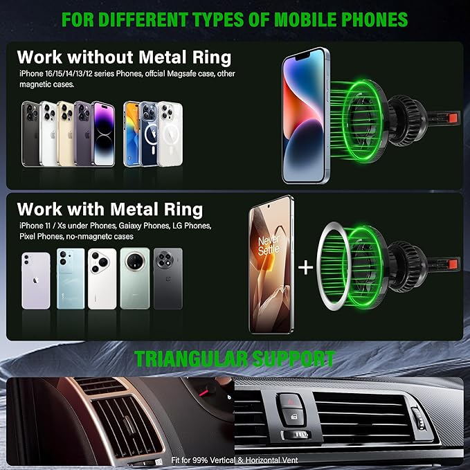 Magnetic Car Phone Holder, N55 Strong Magnets, 360° Rotation Dashboard Magnetic Phone Holder for Car, Folding Car Magnet Phone Mount for iPhone 16 15 14 13 Pro Max (Round-3)