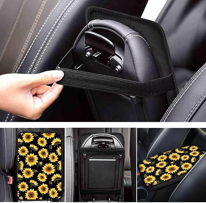 Sunflowers Center Console Pad for Car, Car Armrest Cushion Covers Middle Console Protector Auto Interior Decoration for Truck Auto SUV