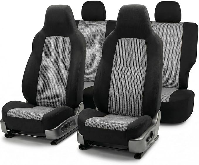 FH Group Automotive Full Car Seat Covers for SUV, Trucks, Sedan and More - Universal Fit Front High Back & Rear Solid Bench Design Interior Accessories - 3D Air Mesh Fabric Center Panel - Gray