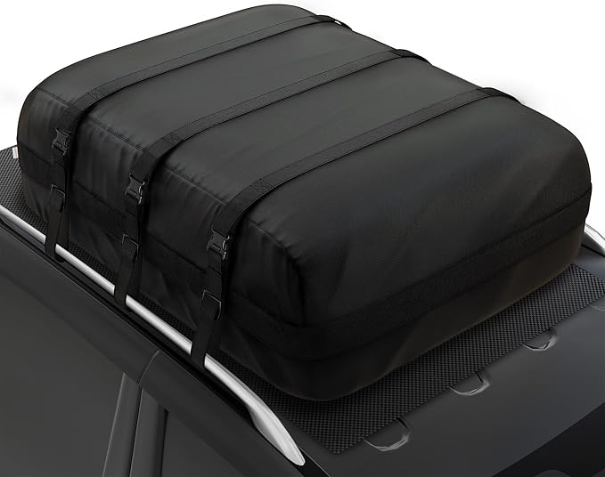 iBirdie Roof Rack Cargo Carrier 20.4 Cubic Feet, Soft-Shell Rooftop Cargo Box, Waterproof Heavy Duty 1200D for Car with/Without Roof Rack, Includes Anti-Slip Mat, Door Hooks, 52x40x17 inches