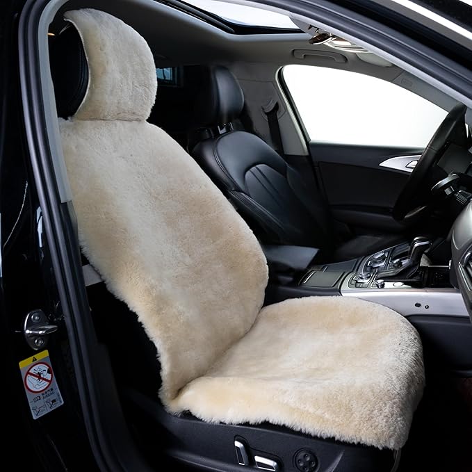 Natural Fur Sheepskin Universal car seat Covers for seat Cushion Auto Accessories, (Khaki Camel, Universal Fit)