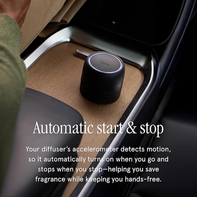 Pura Car Pro - Smart Fragrance Diffusion - Rechargeable & Cordless Fragrance Diffusion - Portable Smart Car Diffuser with USB-C Cable - Start & Stop Accelerometer Detects Motion - New Car Fragrance