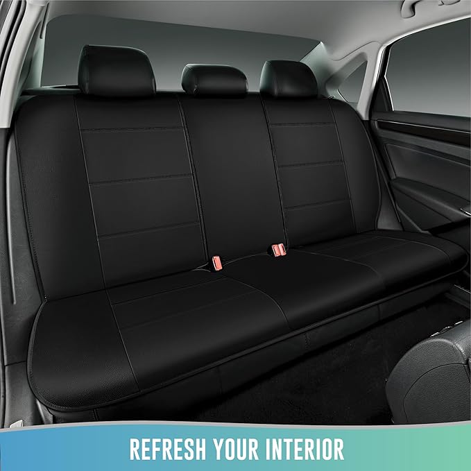 Road Comforts Car Seat Cover, Leather Car Seat Cover Full Set, Automotive Seat Covers, Airbag Compatible Universal Fit for Most Cars (Black)