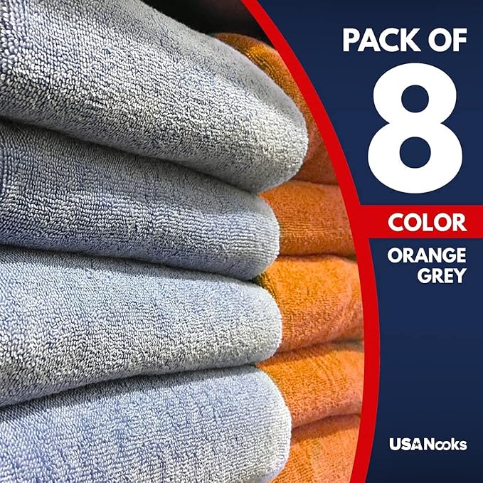 USANOOKS Microfiber Cleaning Cloth - 8 Pcs 12"x11" - High Performance - 1200 Washes, Ultra Absorbent Towels Weave Grime & Liquid for Streak-Free Mirror (Pack of 8)