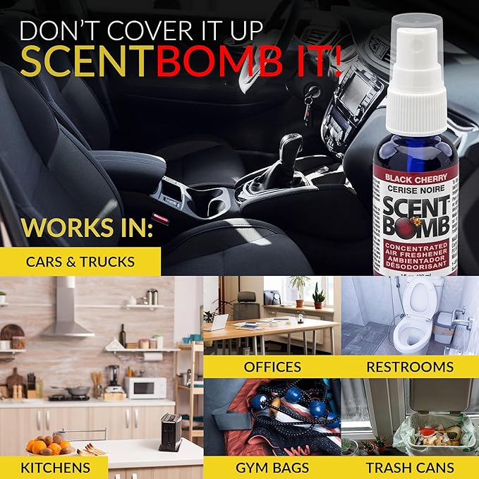 Scent Bomb Air Freshener Spray, Long-Lasting Odor Eliminator - Effective Deodorizer for Home & Car, Fresh Room Spray for Kitchen, Bathroom & Smell Neutralizer - 1 oz Pack of 4, Black Cherry Scent