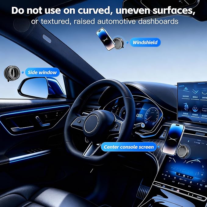 Car Phone Holder [120LBS Strongest Suction 2800gf Magnetic], 360° Adjustable for Magsafe Car Mount, Car Phone Mount for Cars/Gyms/Mirrors/Shower Stalls, Compatible with iPhone and Android Devices (2)
