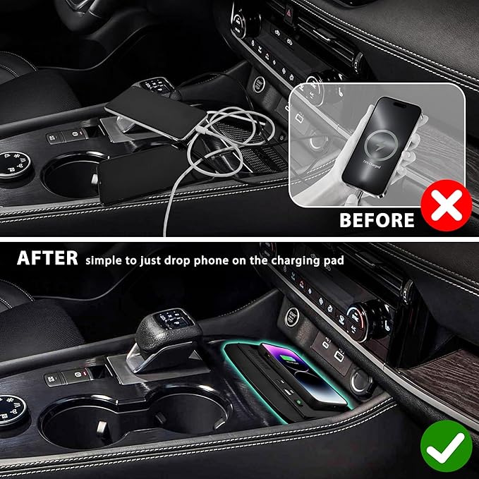 KEWISAUTO Wireless Charger for 2021-2024 Nissan Rogue S, SV, SL, Center Console Charging Panel Fast Phone Charger Pad for Nissan Rogue T33 S, SV, SL, Platinum 2021 2022 2023 2024 Accessories