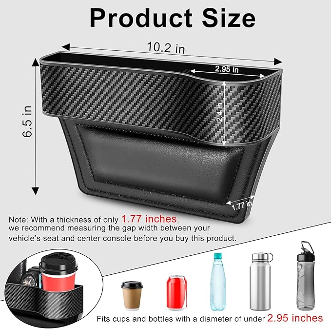 Car Seat Gap Filler Organizer, 2 Pack Multifunctional Auto Console Side Storage Box with Cup Holders 2 Seat Hooks for Drink, Car Organizer Front Seat for Holding Phone, Sunglasses