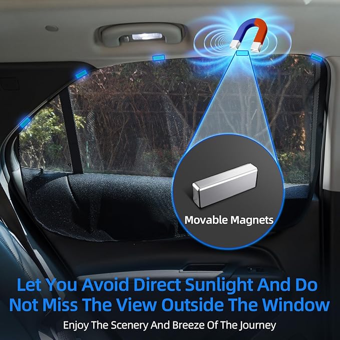 Aokway Magnetic Car Window Shades, 2Pcs Double-Layer UV Protection Car Curtains for Rear Side Window Sun Shade, Universal Fit for Baby, Driver (Black, Rear 2pcs)
