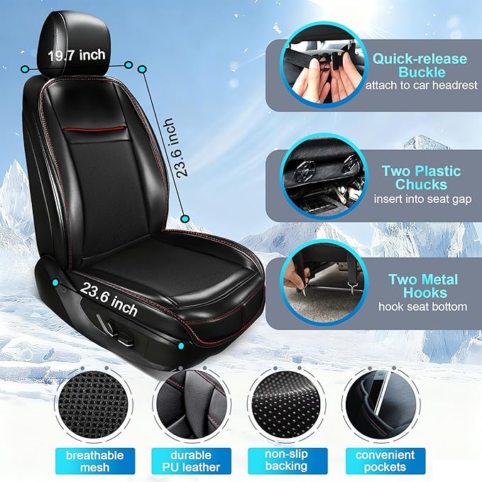 Leather Cooling Car Seat Cover, Breathable Mesh Cooling Car Seat Cushion with Massage & 16 Fans, 3-in-1 All-Season Ventilated Seat Cover for Car SUV Truck Universal Fit (Black-1)