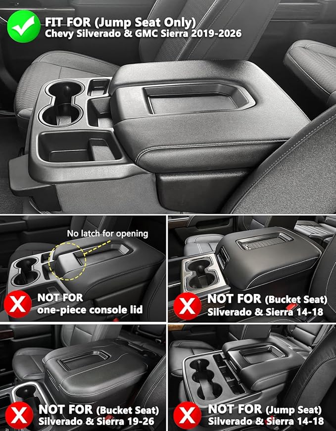 KBH Center Console Armrest Cover for 2019-2026 Chevy Silverado & GMC Sierra, Middle Console Lid Covering Protective Pad, PU Leather Accessories, Anti-Scratch, Gray (Fits Jump Seat Console Only)
