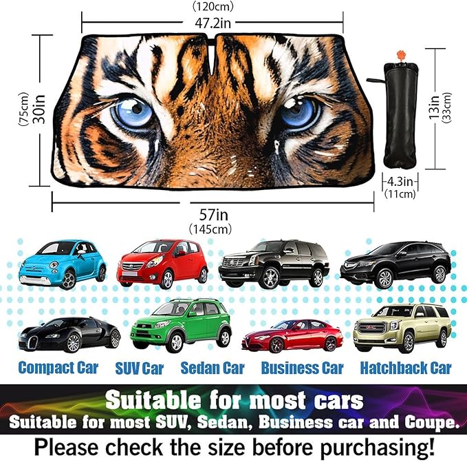 Socira Tiger Eye Car Window Shades Windshield Sun Shade Umbrella Foldable Tiger Sunshade for Front Window Auto Windshield Sunshade Covers Car Accessories 57'' X 30''