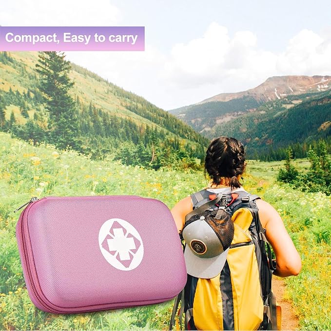 277PCS Compact Emergency First Aid Kit for Car Business Travel Size Backpacking Gear Bag Camping Essentials Survival Kit Supplies for Road Trips, Hiking, Outdoor Play Pink AMORNING