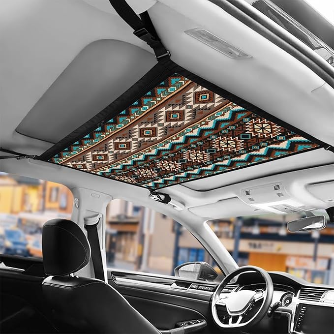 NDISTIN Southwest Aztec Car Ceiling Storage Net Adjustable Car Ceiling Cargo Net Pocket Droop Less Car Roof Cargo Net Universal Fit for SUV Truck Van Interior Auto Accessory
