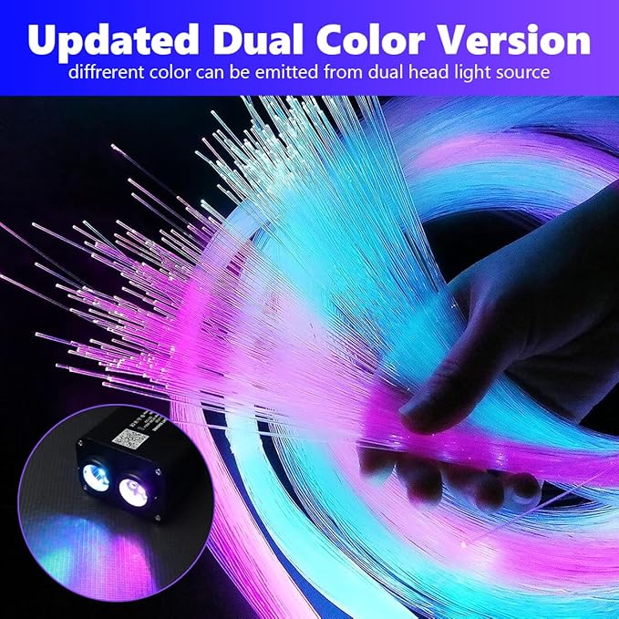 AMKI Dual Color 20W Twinkle Starlight Headliner Kit 1200pcs*0.03in*9.8ft Cables Fiber Optic Light Cable Sound Activated Music Mode APP/Remote Control Dual Port Light Box for Car Home Roof Decor