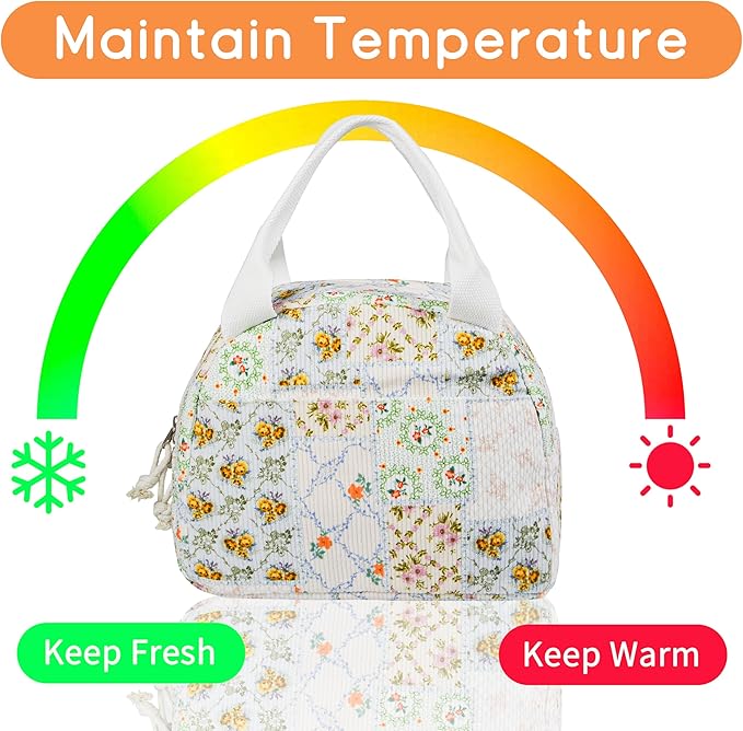 Lunch Bag for Women Insulated Lunch Box Cute Corduroy Lunch Tote Bags Reusable Large Capacity Cooler Bag for Travel Work Picnic