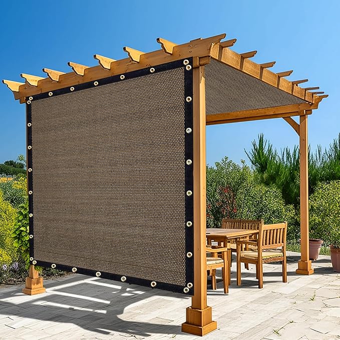 Amagenix 90% Shade Fabric 8'X 9' Mocha Sun Shade Cloth with Grommets for Pergola Replacement Shade Cover Canopy, Heavy Duty, Cable Zip Ties Included (We Customized)