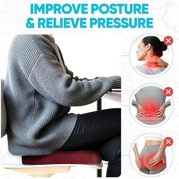 FORTEM Seat Cushion, Office Chair Cushion, Desk Chair Memory Foam, Sciatica Coccyx Tailbone Pain Relief, Pressure Relief, Sitting Pad, for Long Gaming & Sitting, Washable Cover, Non Slip